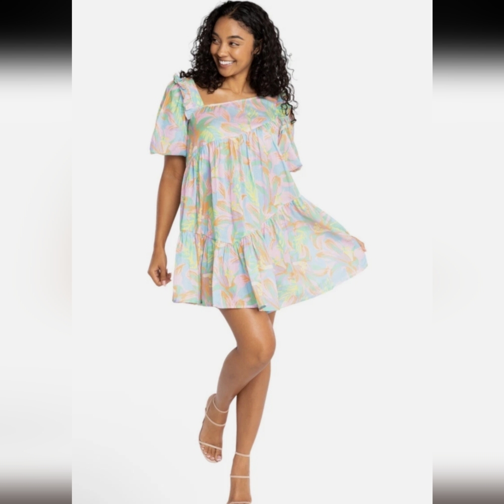 Colorful Floral Puff Sleeve Dress